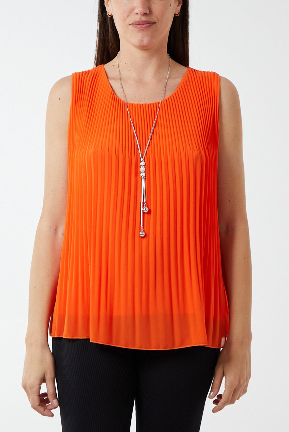 Pleated Necklace Vest TOPMF2 WearAll Orange One Size