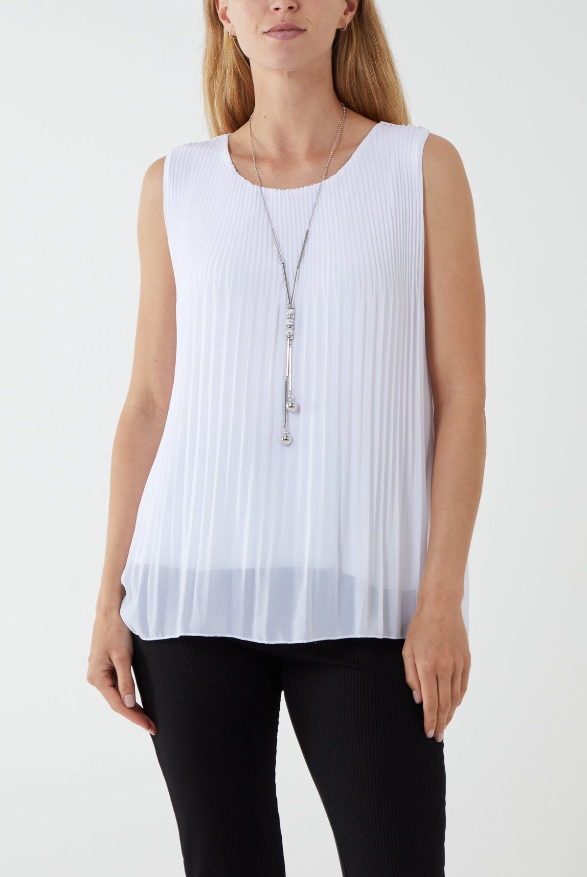 Pleated Necklace Vest TOPMF2 WearAll White One Size