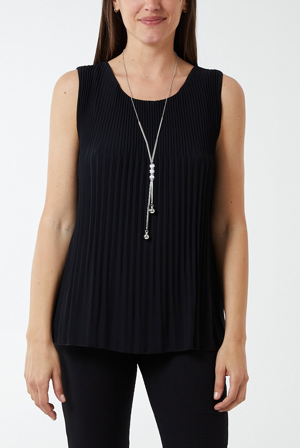 Pleated Necklace Vest TOPMF2 WearAll Black One Size