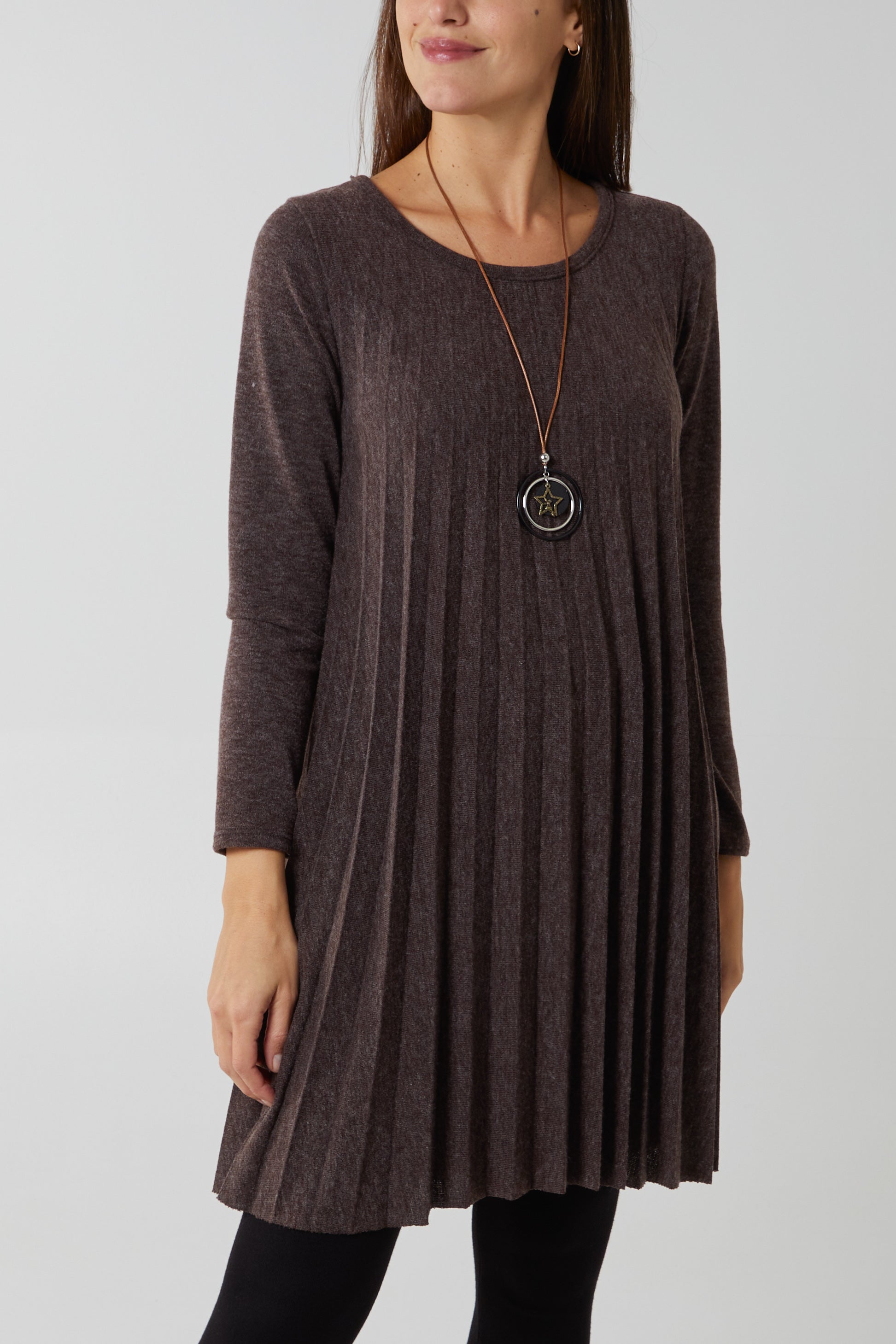 Pleated Necklace Dress DMF2 WearAll Chocolate One Size