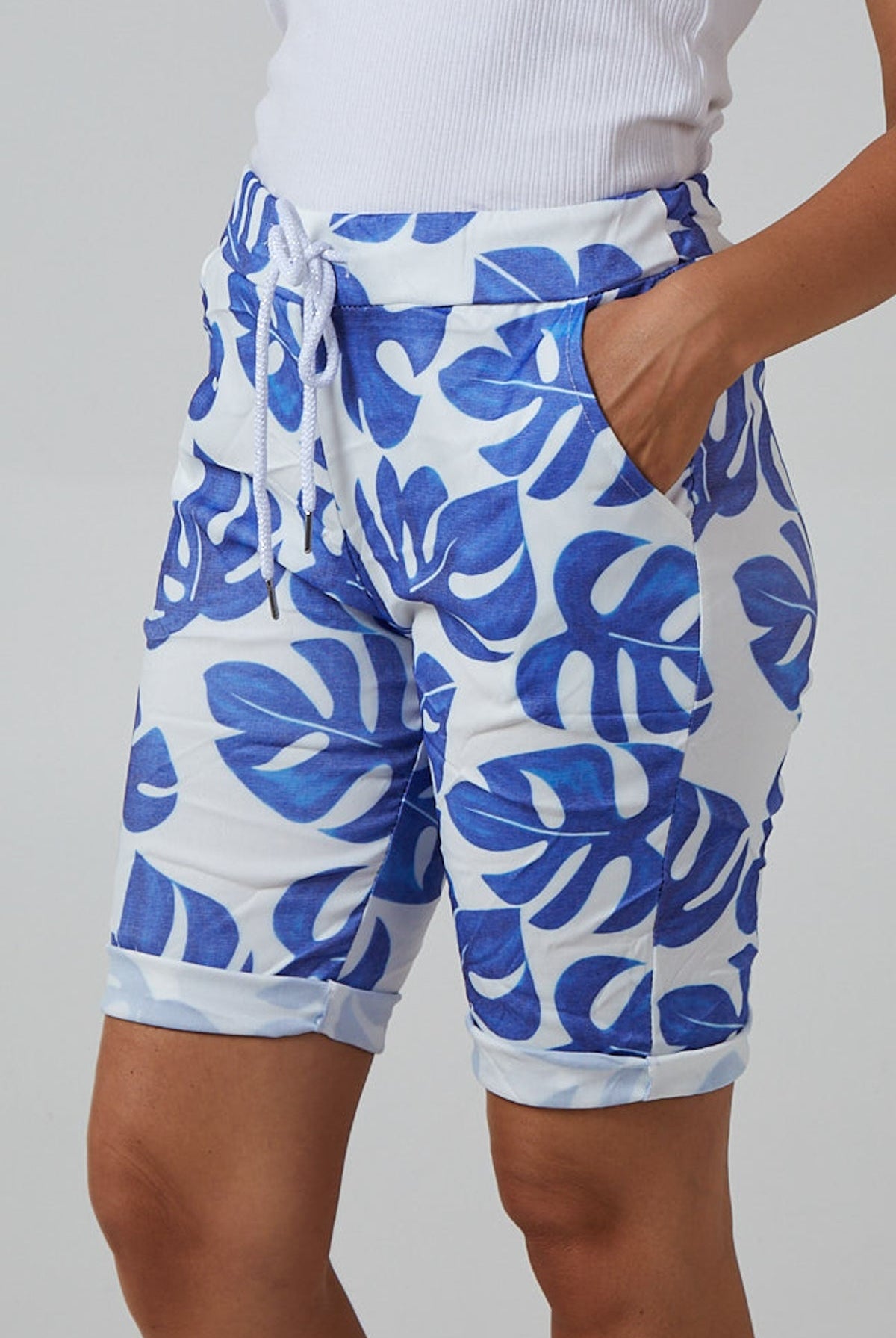 Monstera Leaf Super Stretch Shorts Shorts WearAll Royal Blue 8