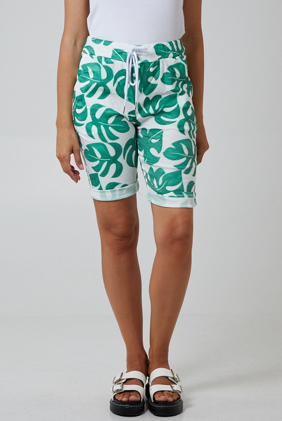 Monstera Leaf Super Stretch Shorts Shorts WearAll Jade 8