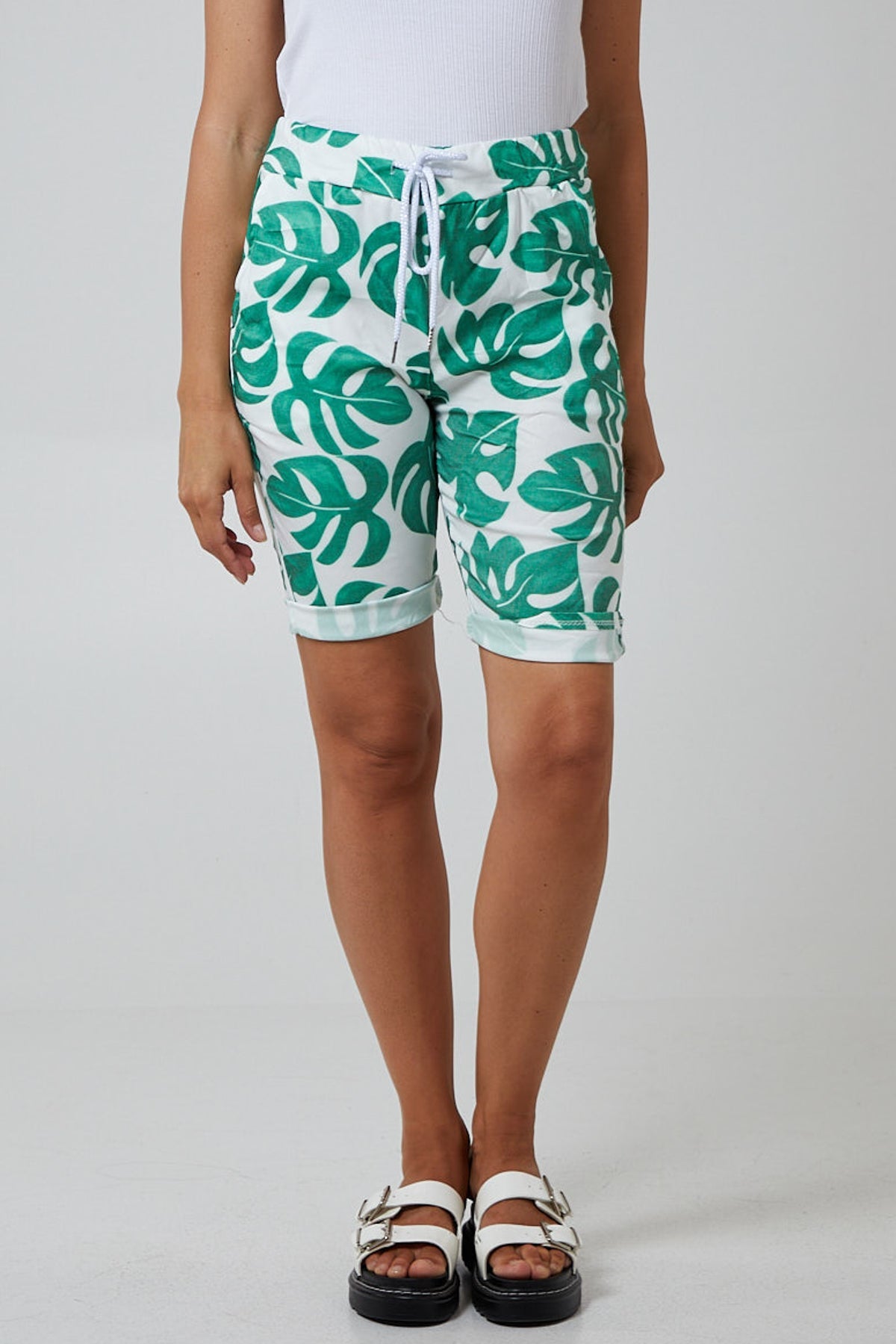 Monstera Leaf Super Stretch Shorts Shorts WearAll Jade 8