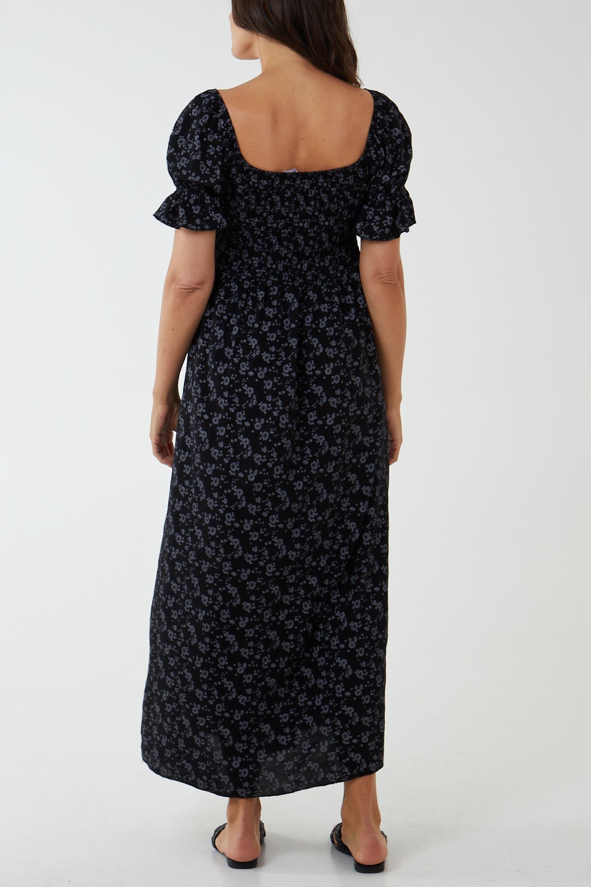 Puff Sleeve Floral Shirred Bodice Dress Clothing WearAll