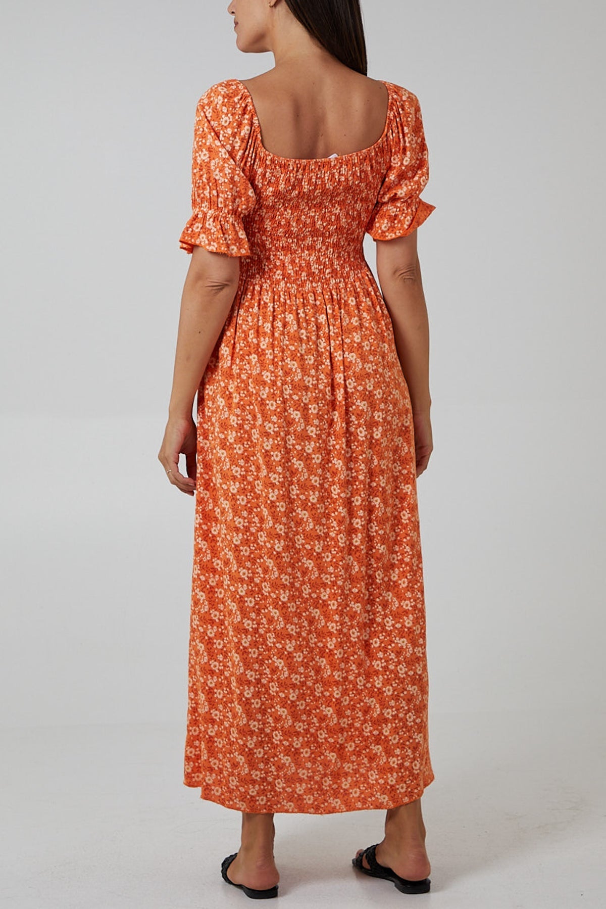 Puff Sleeve Floral Shirred Bodice Dress Clothing WearAll