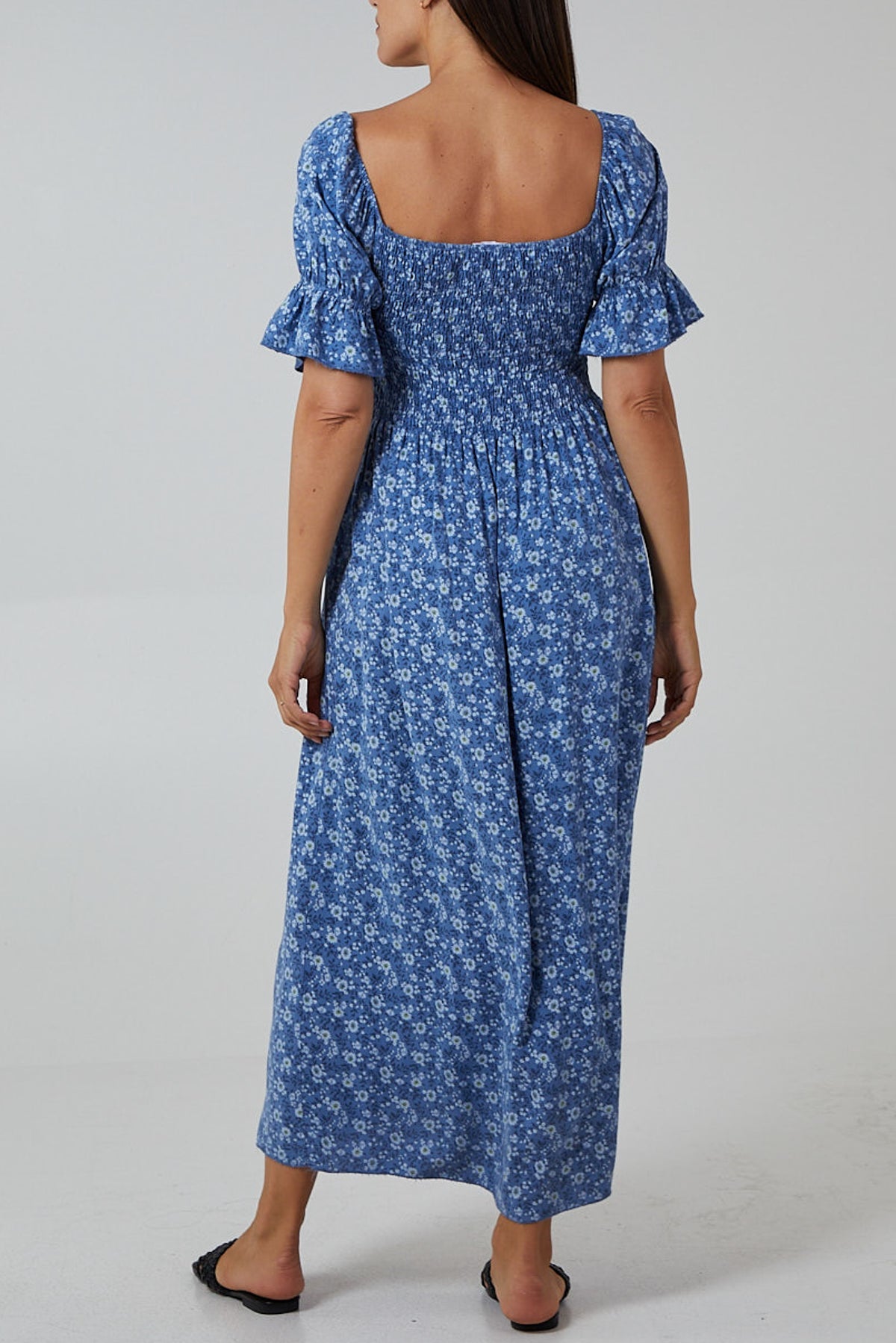 Puff Sleeve Floral Shirred Bodice Dress Clothing WearAll