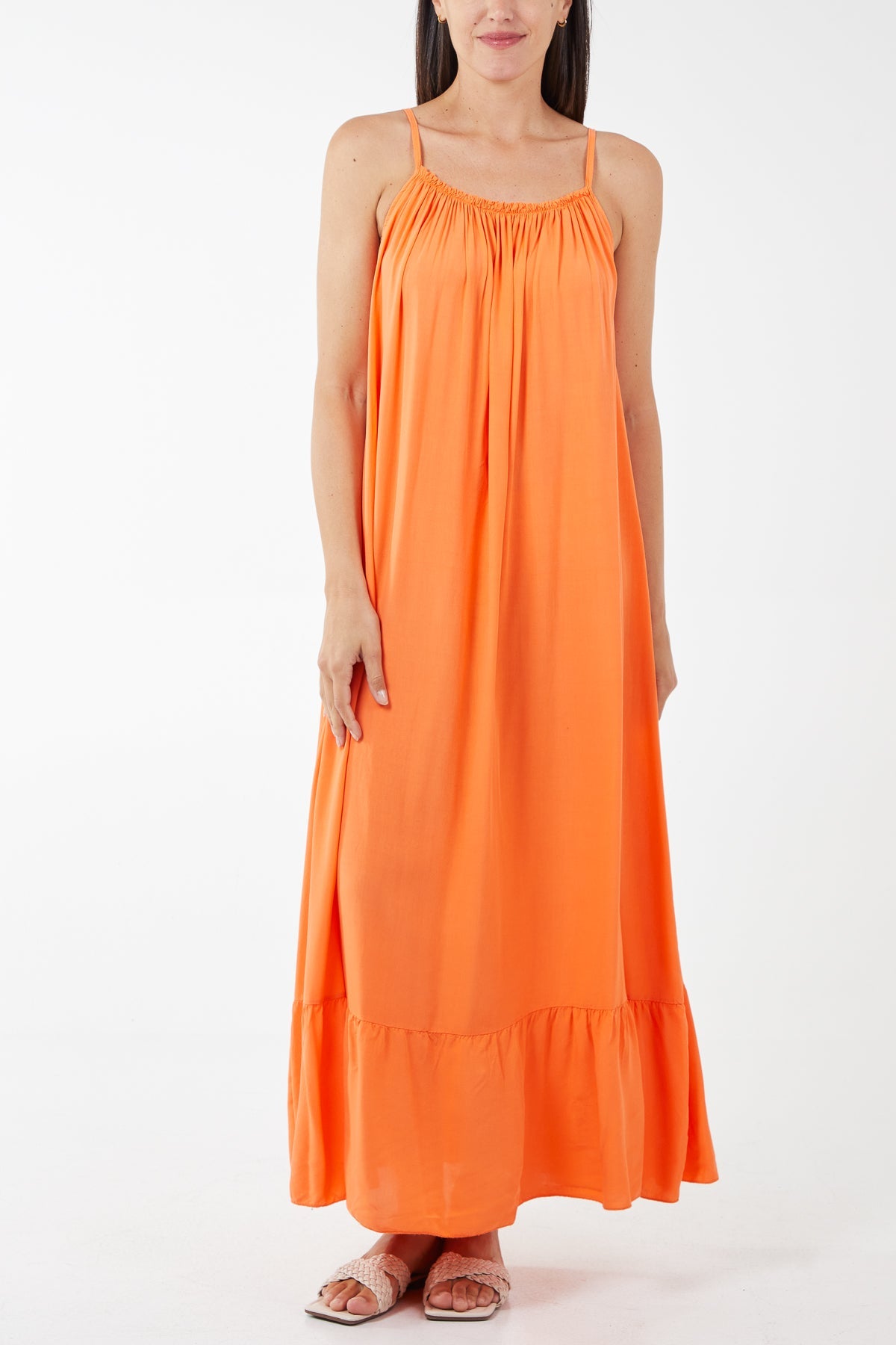 Cami Strap Relaxed Tiered Maxi Dress DMF2 WearAll Orange One Size