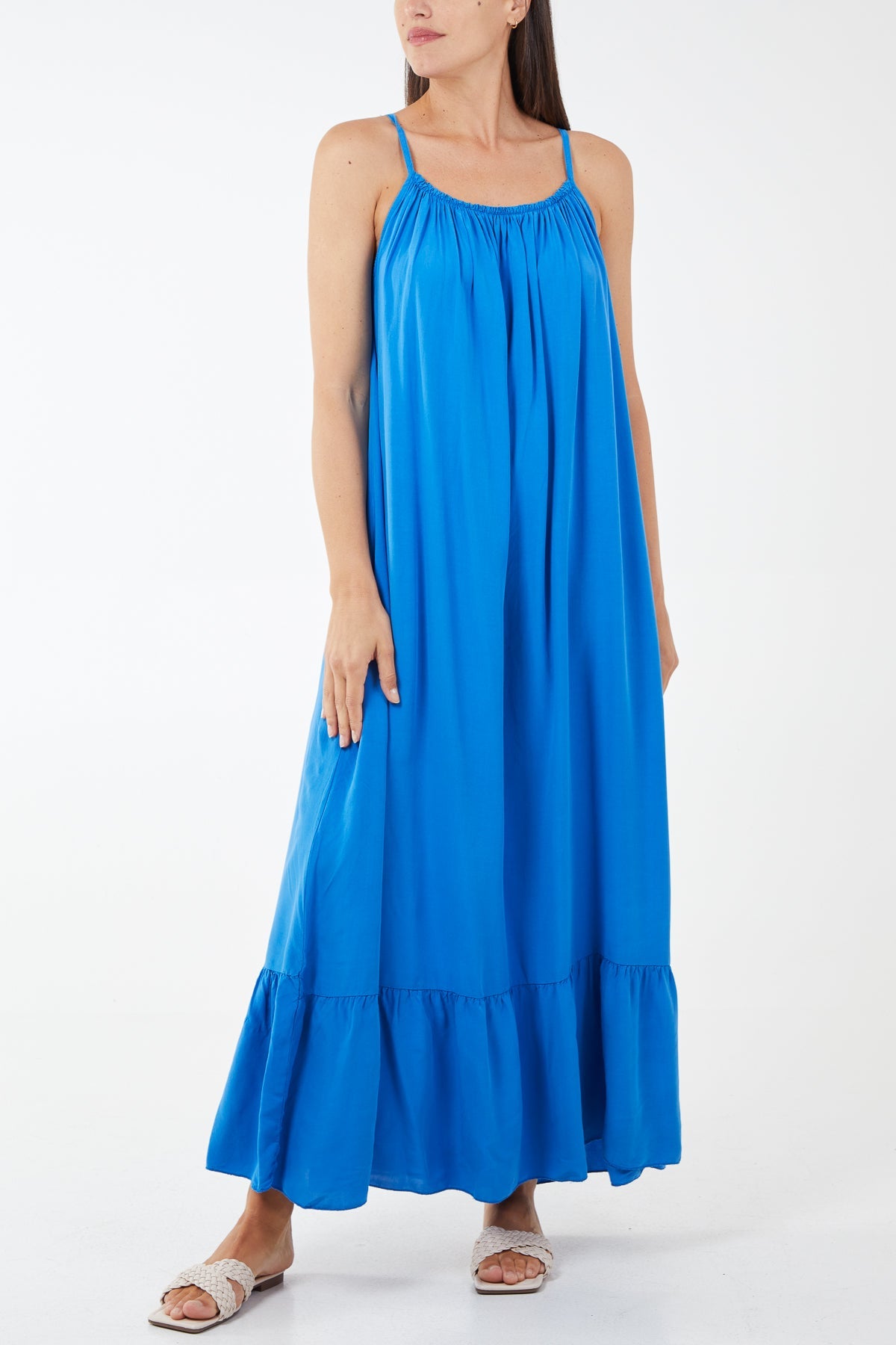 Cami Strap Relaxed Tiered Maxi Dress DMF2 WearAll Royal Blue One Size