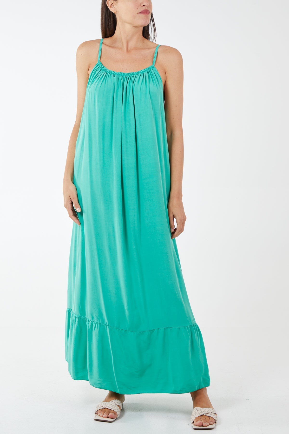 Cami Strap Relaxed Tiered Maxi Dress DMF2 WearAll Jade One Size