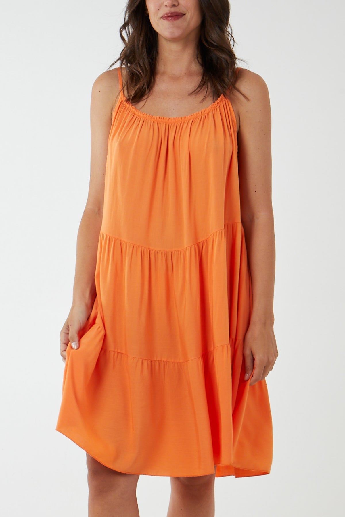 Cami Strap Tiered Smock Dress DMF2 WearAll Orange One Size