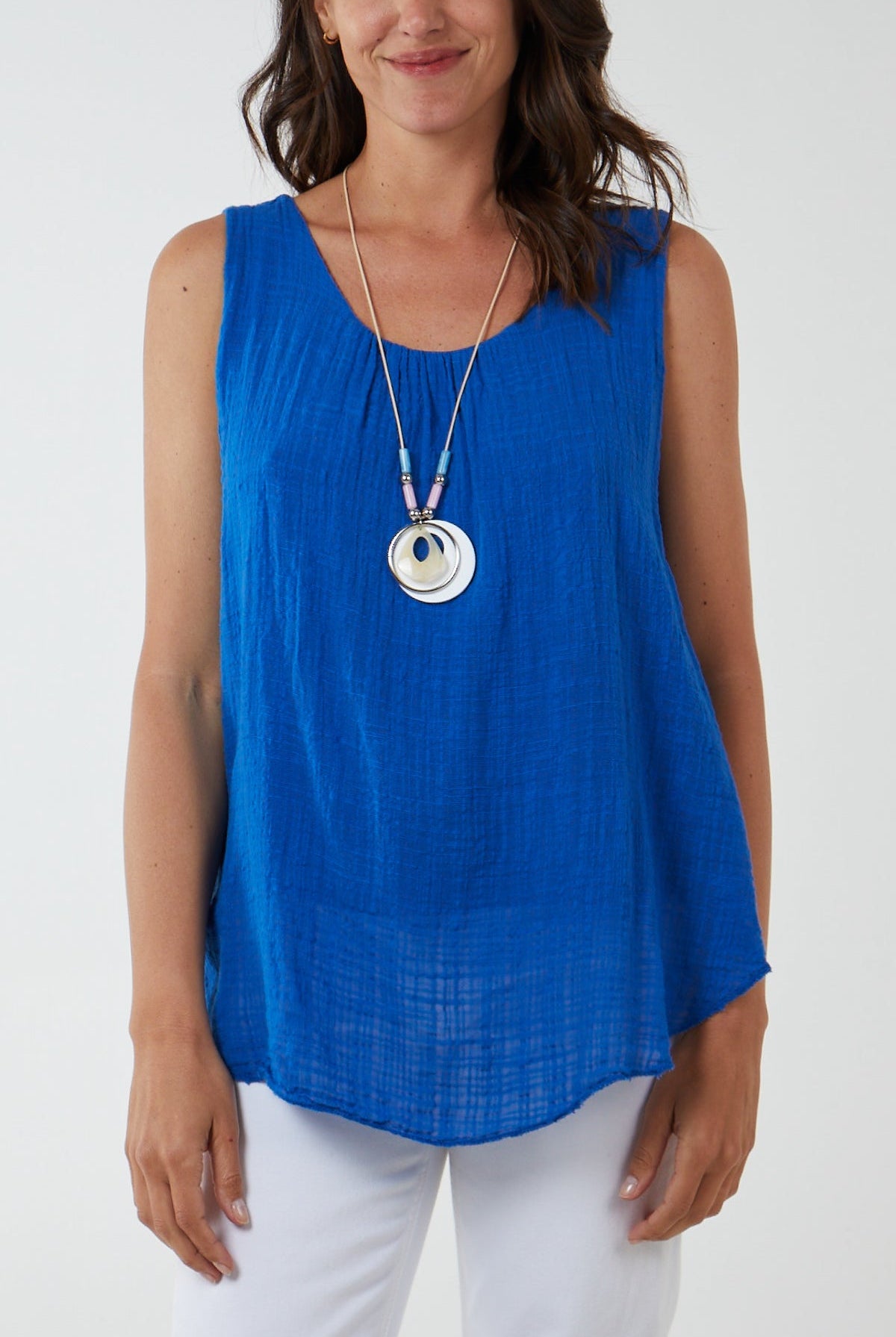 Double Layer Scoop Neck Necklace Vest TOPMF2 WearAll Royal Blue One Size
