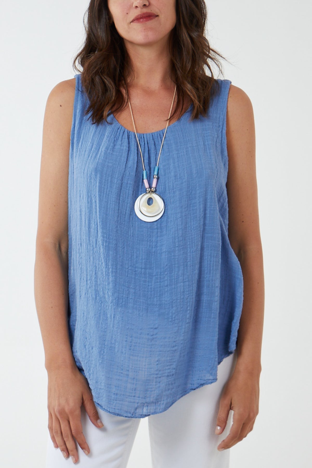 Double Layer Scoop Neck Necklace Vest TOPMF2 WearAll Denim One Size