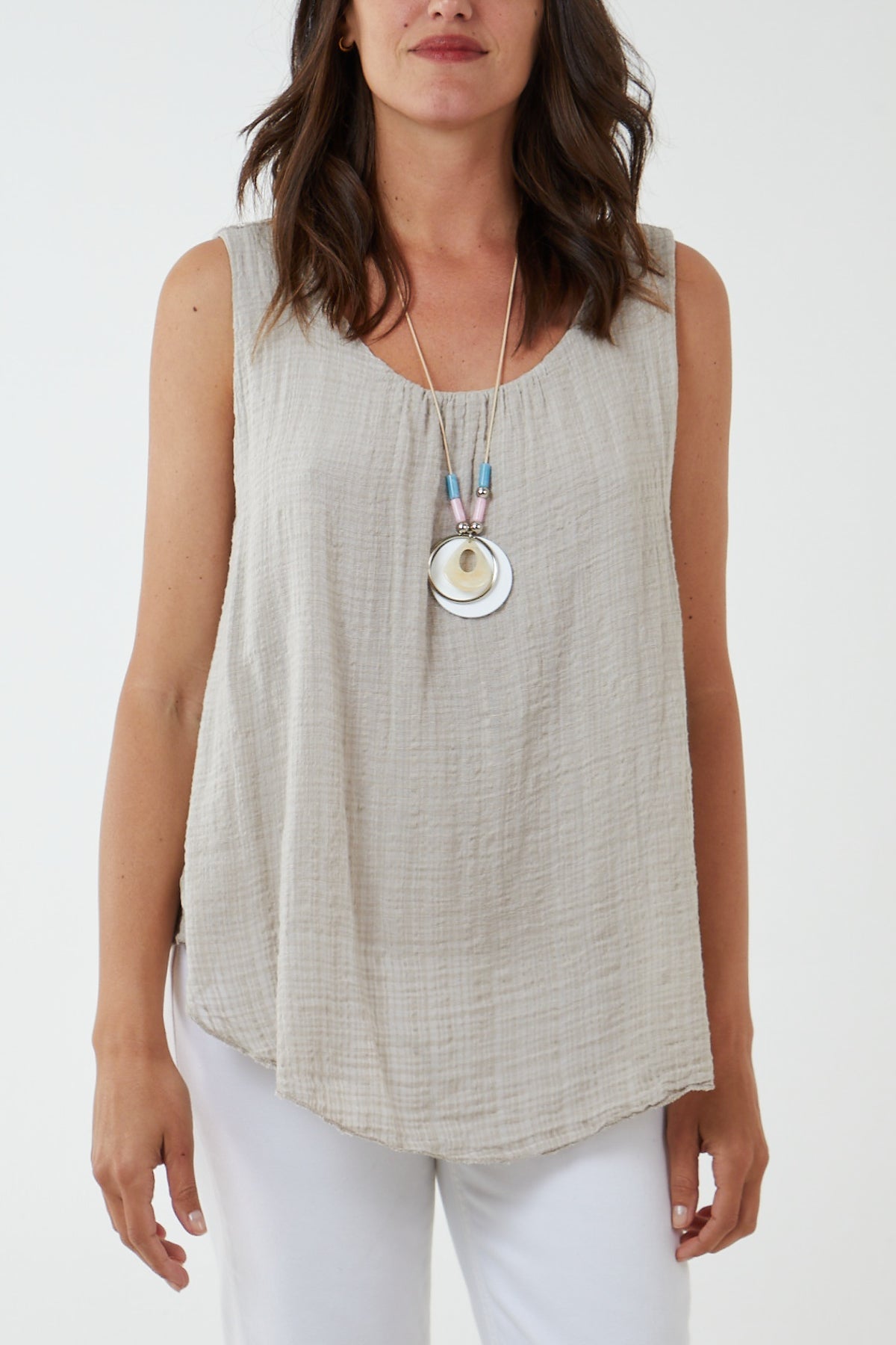 Double Layer Scoop Neck Necklace Vest TOPMF2 WearAll Beige One Size