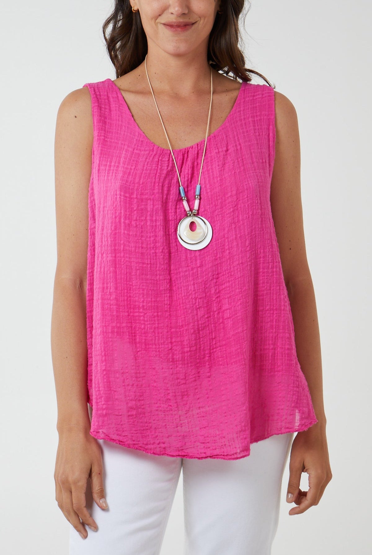 Double Layer Scoop Neck Necklace Vest TOPMF2 WearAll Fuchsia One Size