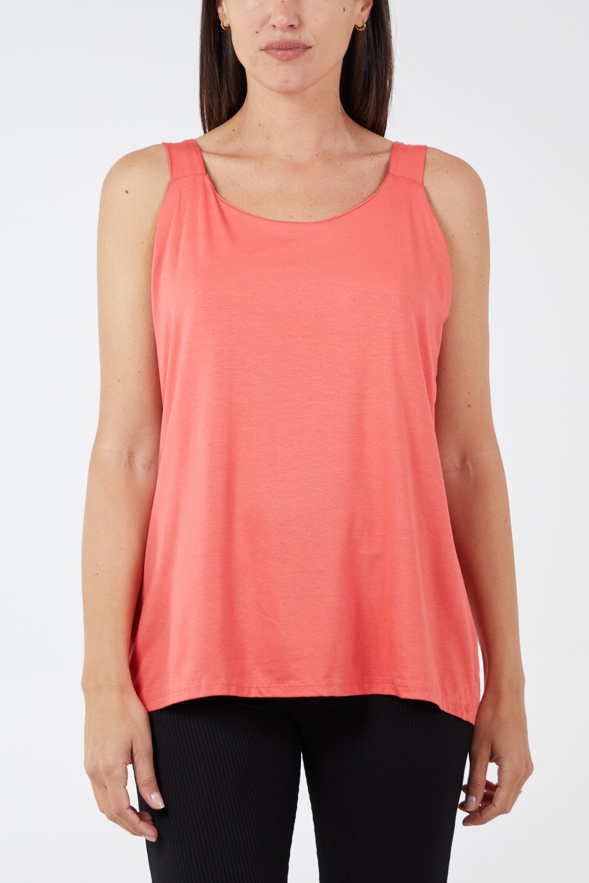 Double Layer Scoop Neck Vest TOPMF2 WearAll Coral One Size