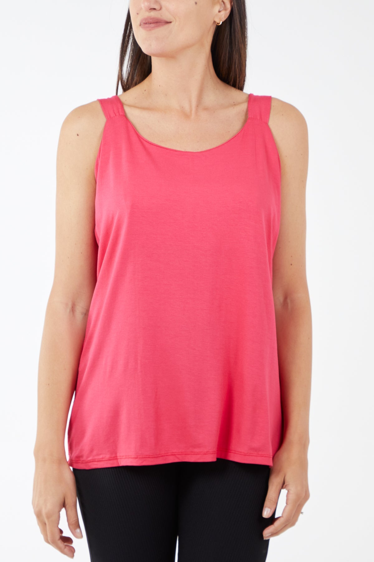 Double Layer Scoop Neck Vest TOPMF2 WearAll Hot Pink One Size