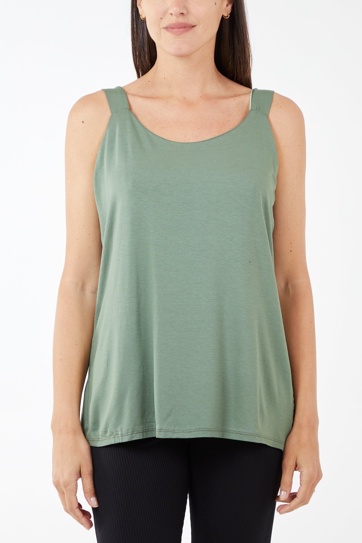 Double Layer Scoop Neck Vest TOPMF2 WearAll Khaki One Size