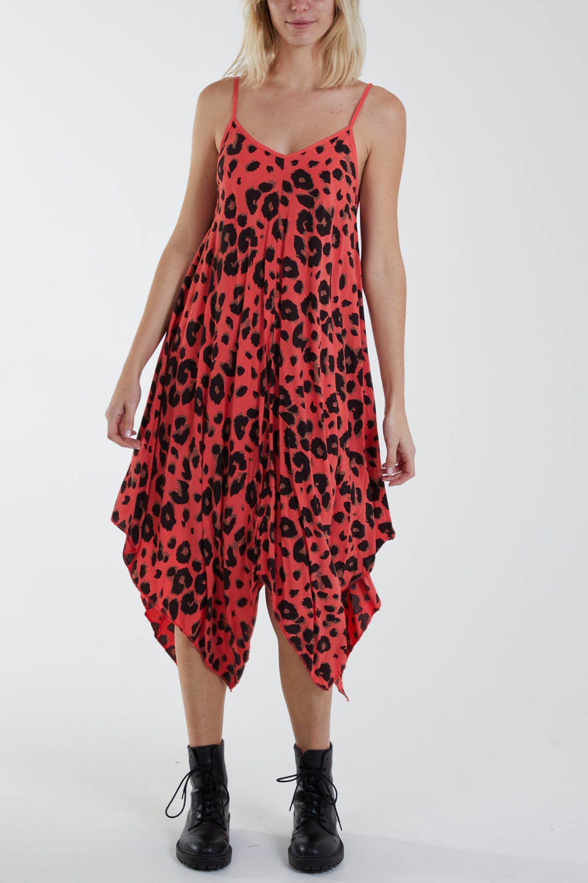 Hanky Hem Leopard Print Dress DMF2 WearAll Coral One Size