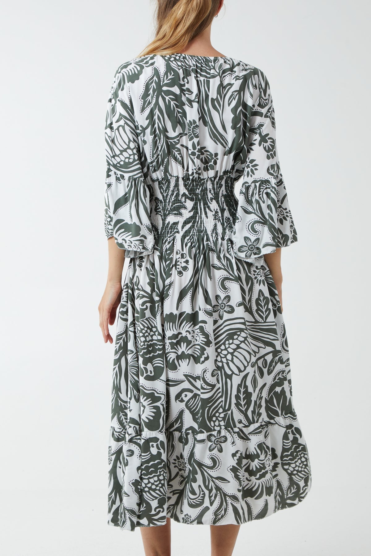 Monochromatic Floral Shirred Bodice Midi Dress DMF2 WearAll