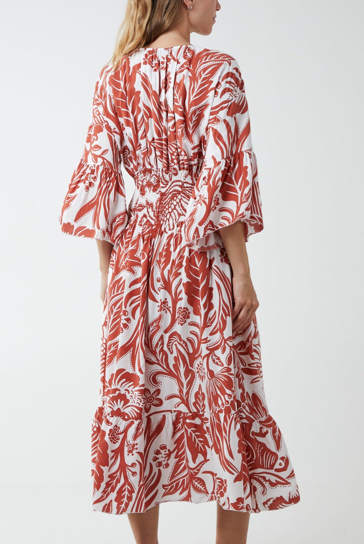 Monochromatic Floral Shirred Bodice Midi Dress DMF2 WearAll