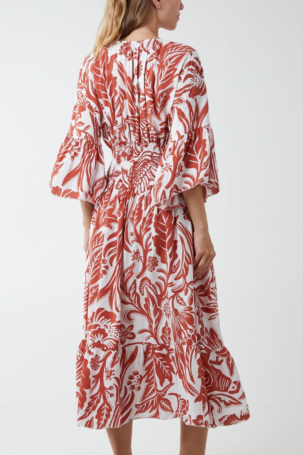 Monochromatic Floral Shirred Bodice Midi Dress DMF2 WearAll