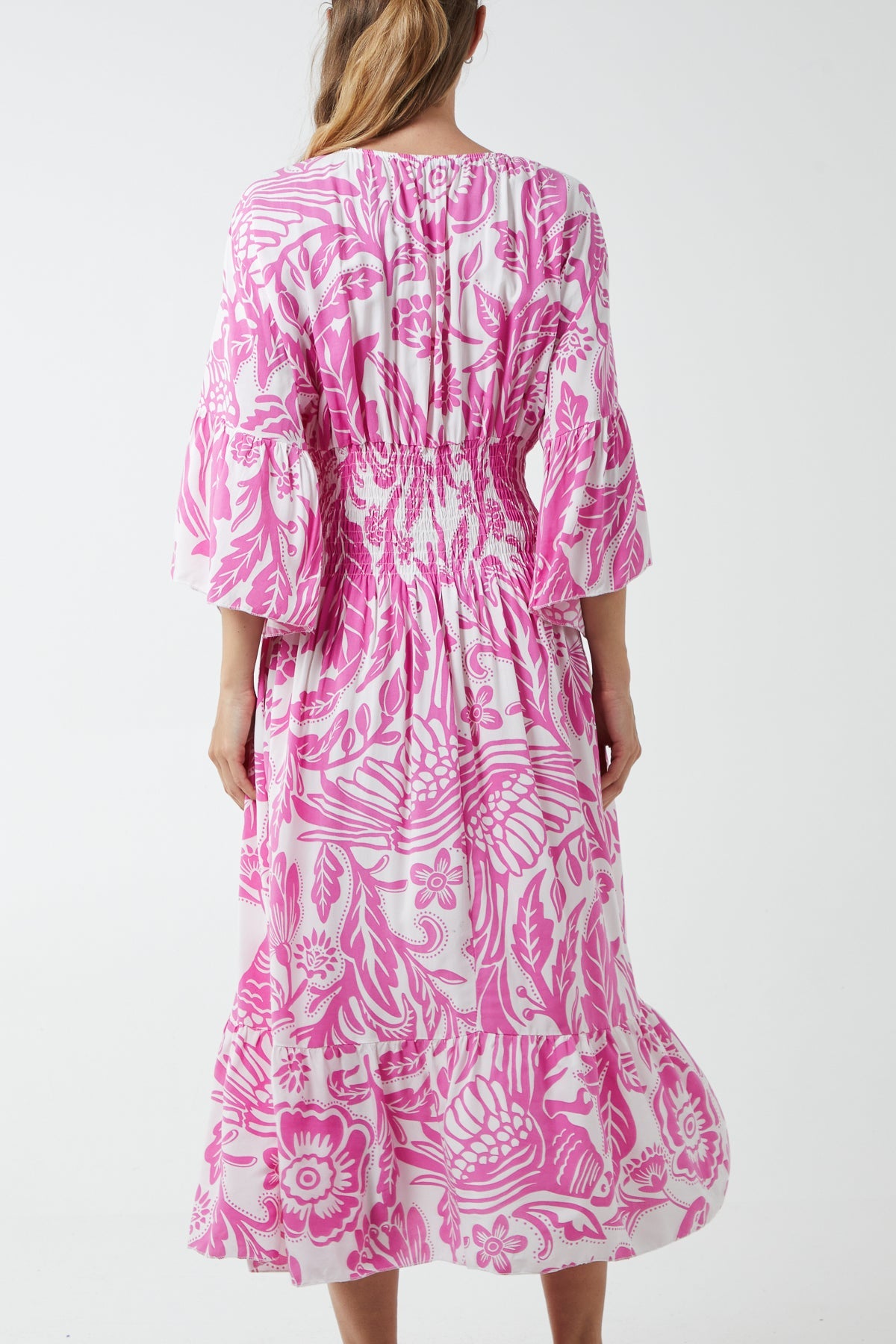 Monochromatic Floral Shirred Bodice Midi Dress DMF2 WearAll