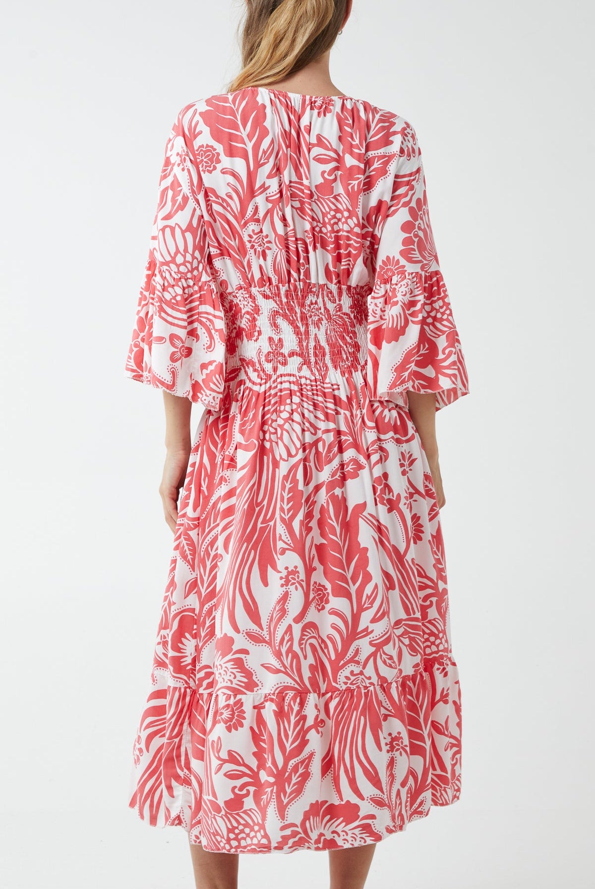 Monochromatic Floral Shirred Bodice Midi Dress DMF2 WearAll