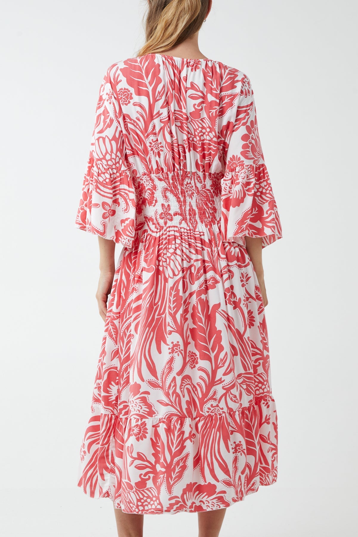 Monochromatic Floral Shirred Bodice Midi Dress DMF2 WearAll