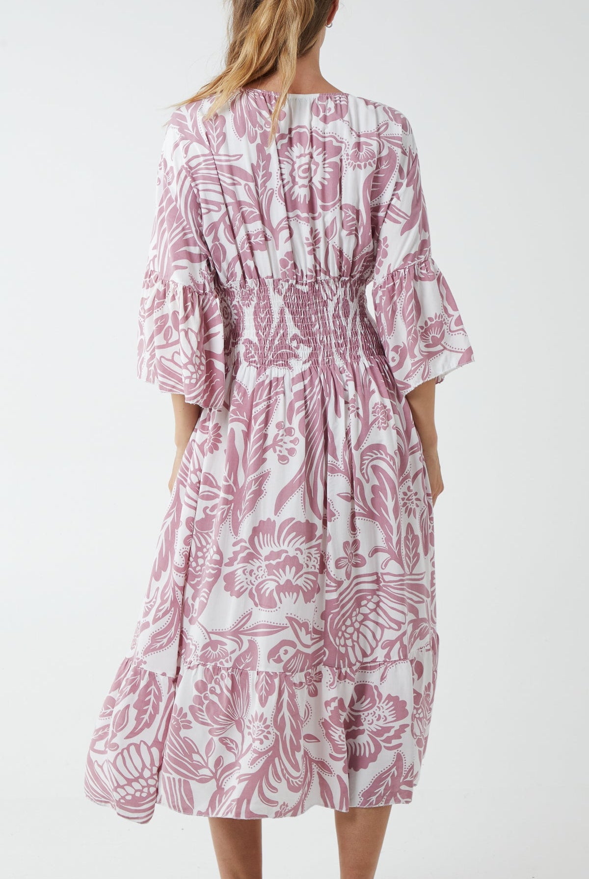 Monochromatic Floral Shirred Bodice Midi Dress DMF2 WearAll