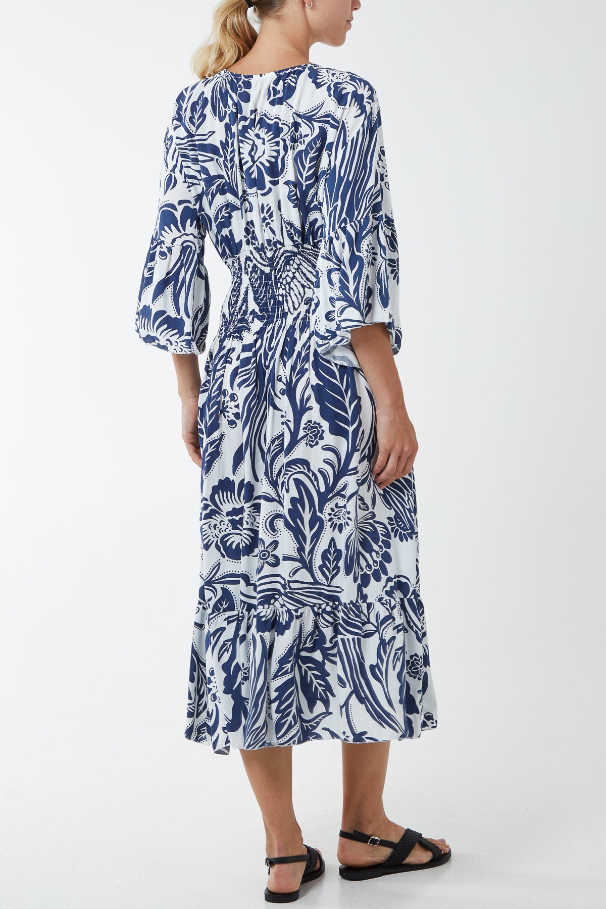 Monochromatic Floral Shirred Bodice Midi Dress DMF2 WearAll