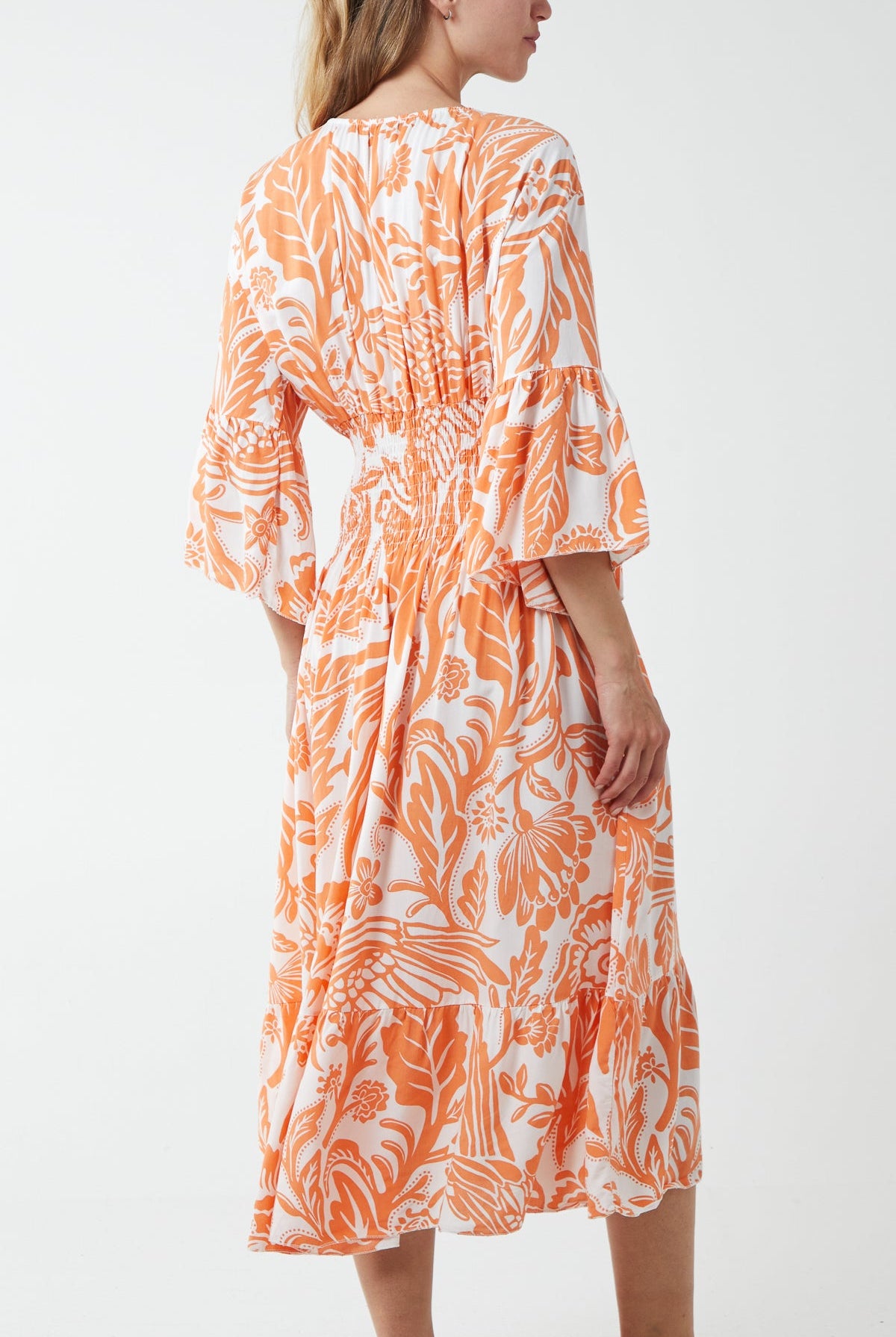 Monochromatic Floral Shirred Bodice Midi Dress DMF2 WearAll