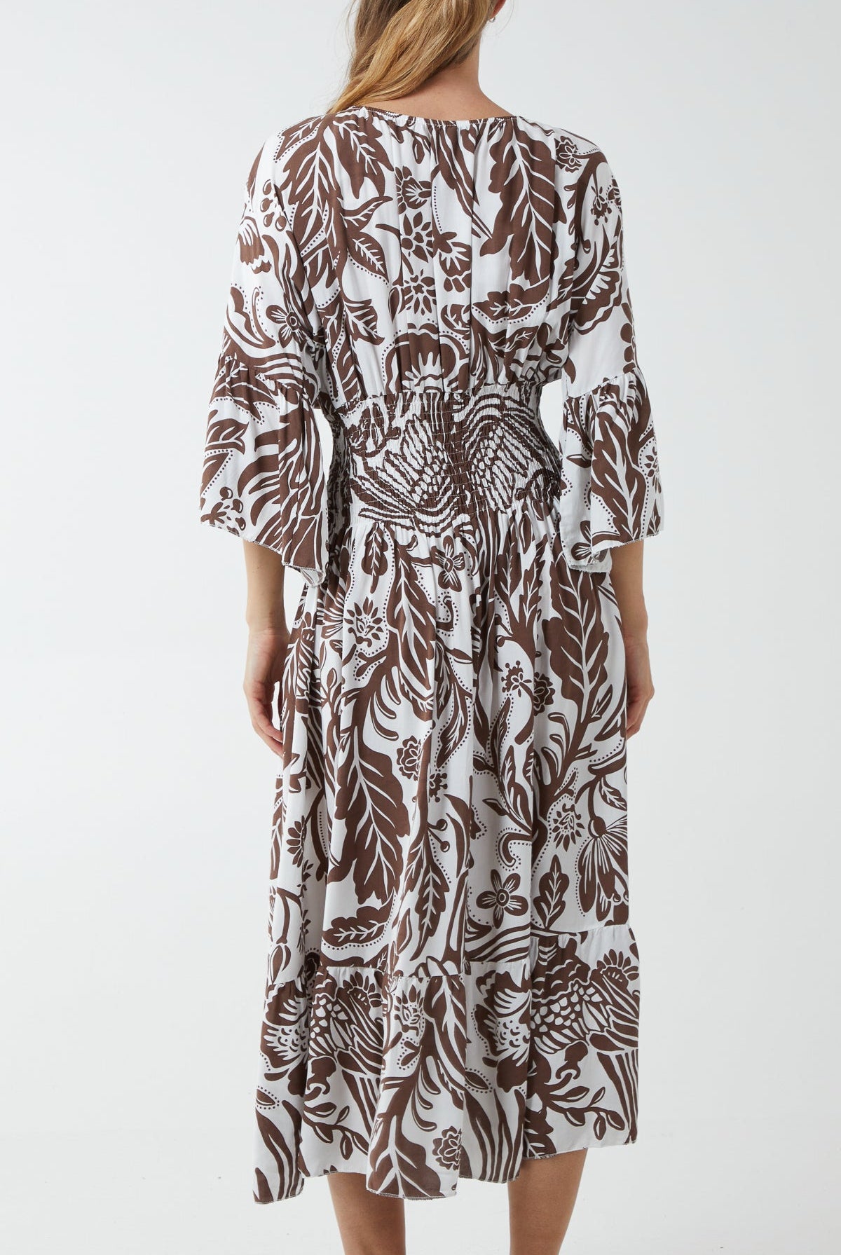 Monochromatic Floral Shirred Bodice Midi Dress DMF2 WearAll