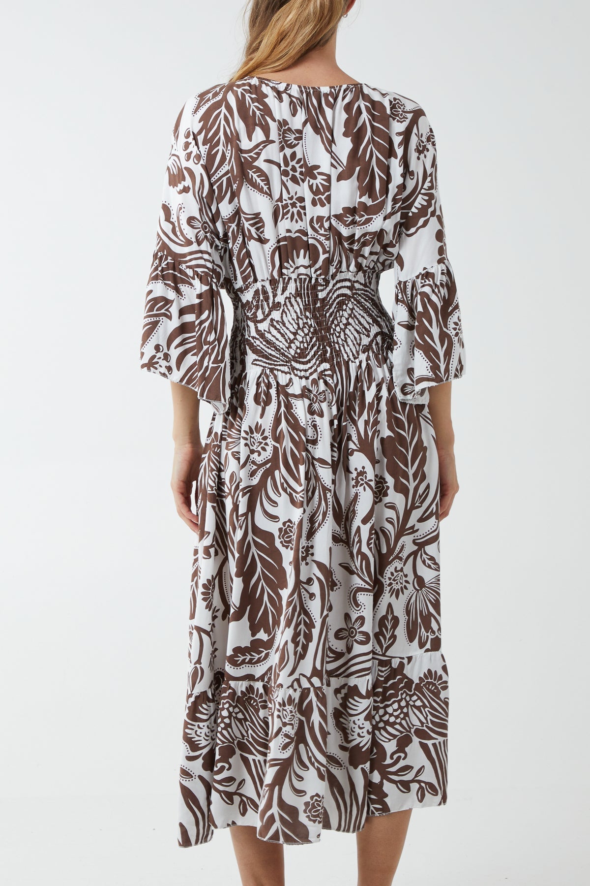 Monochromatic Floral Shirred Bodice Midi Dress DMF2 WearAll