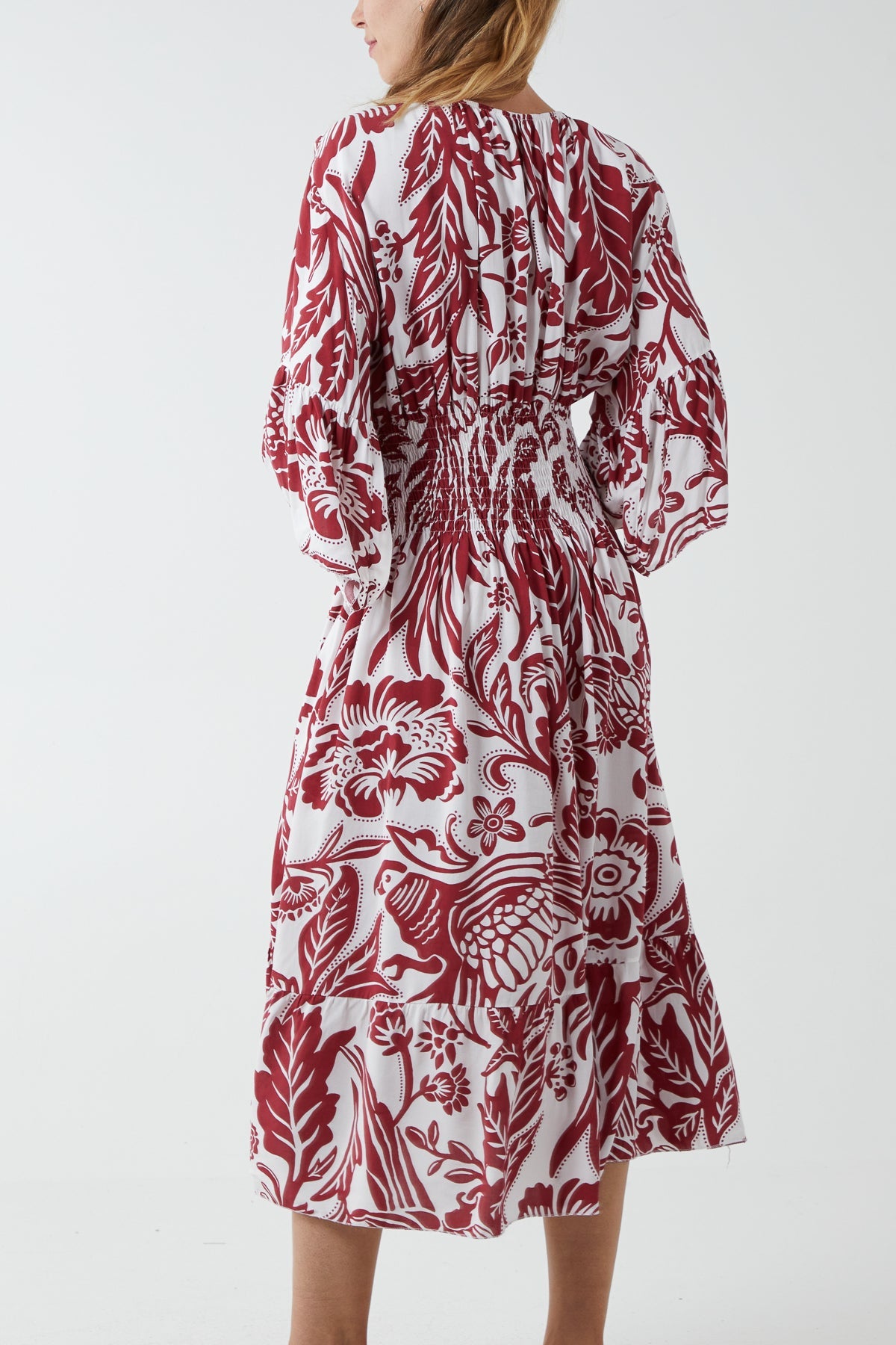 Monochromatic Floral Shirred Bodice Midi Dress DMF2 WearAll