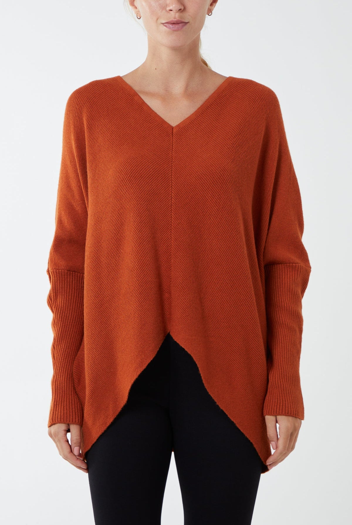 Ribbed Chevron Batwing Jumper JMF1 WearAll Tan One Size