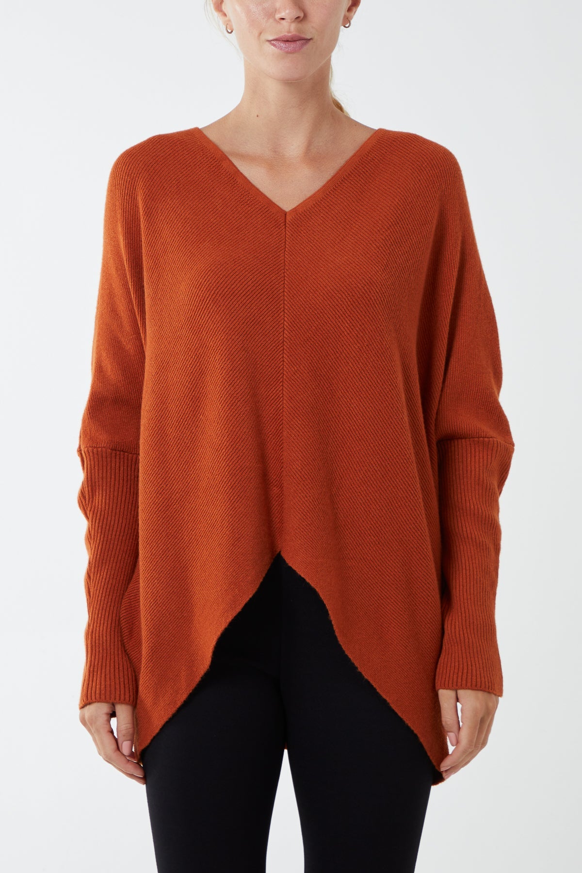 Ribbed Chevron Batwing Jumper JMF1 WearAll Tan One Size