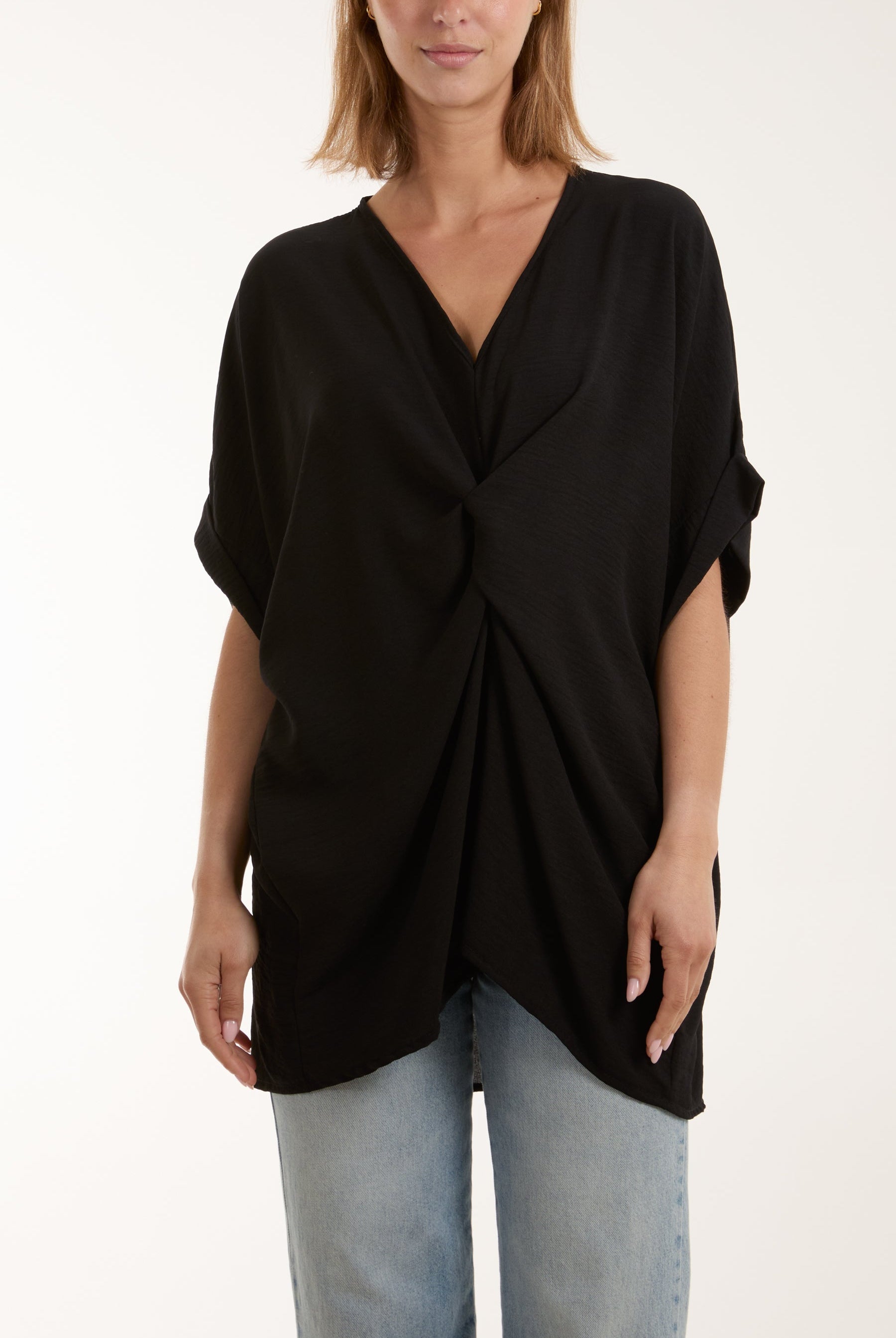 Twist Front Oversized Cocoon Blouse TOPMF2 WearAll Black One Size