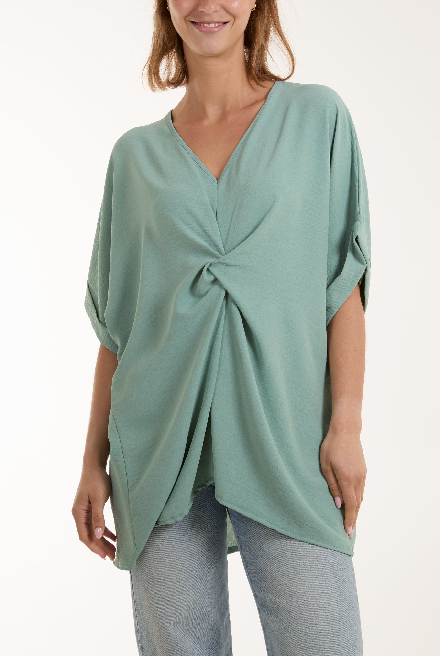 Twist Front Oversized Cocoon Blouse TOPMF2 WearAll Sage One Size