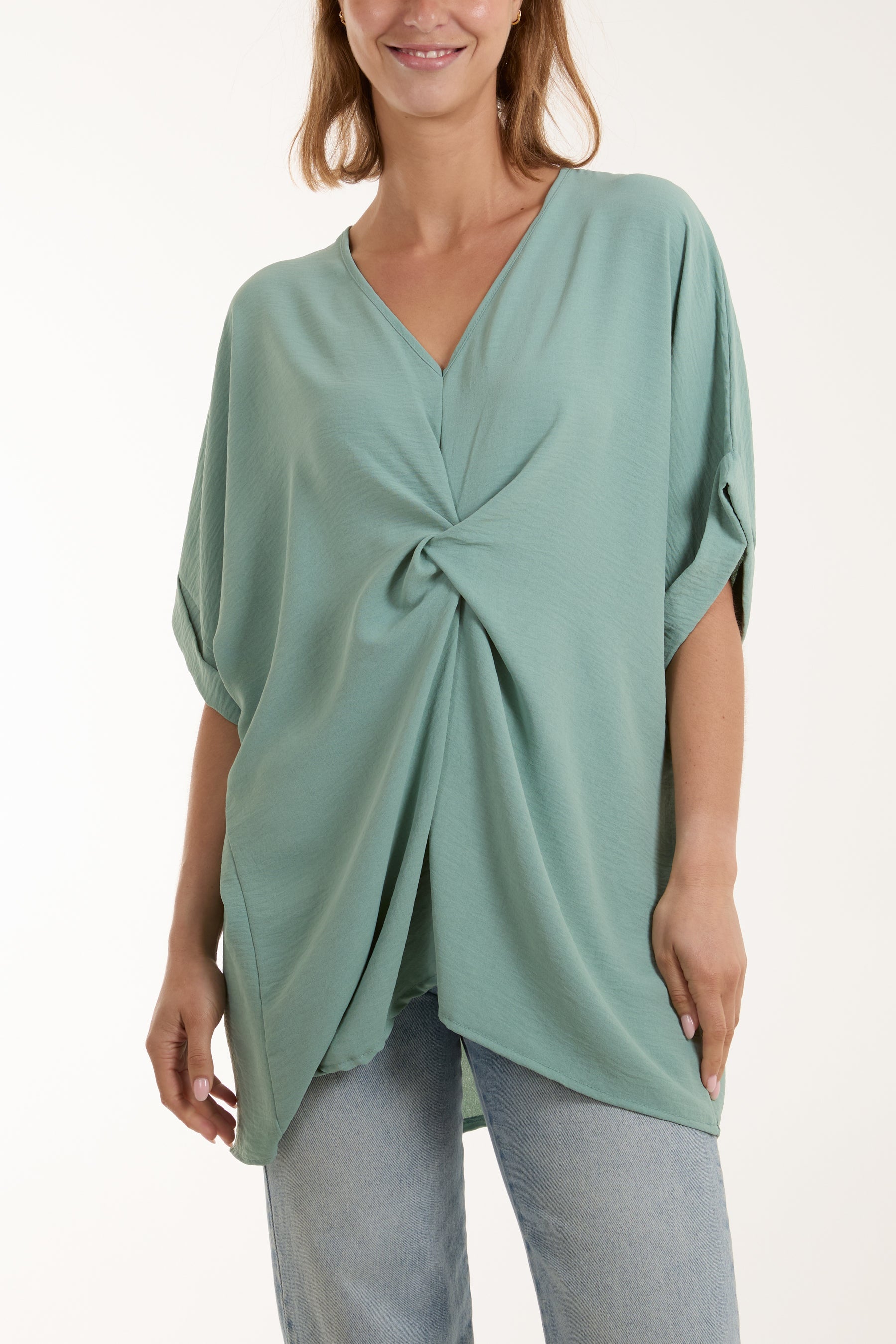 Twist Front Oversized Cocoon Blouse TOPMF2 WearAll Sage One Size