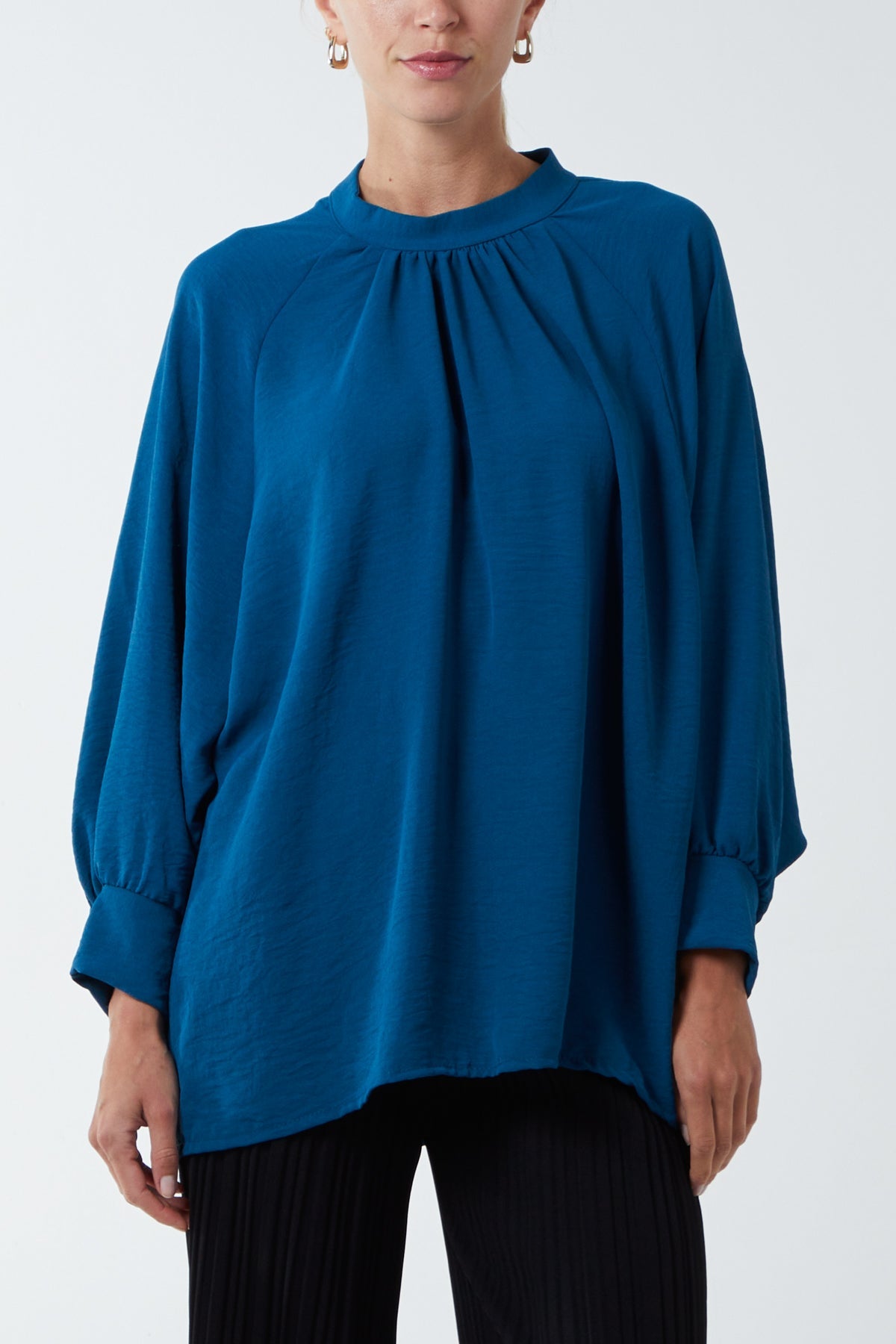 High Neck Batwing Sleeve Blouse TOPMF2 WearAll Teal One Size