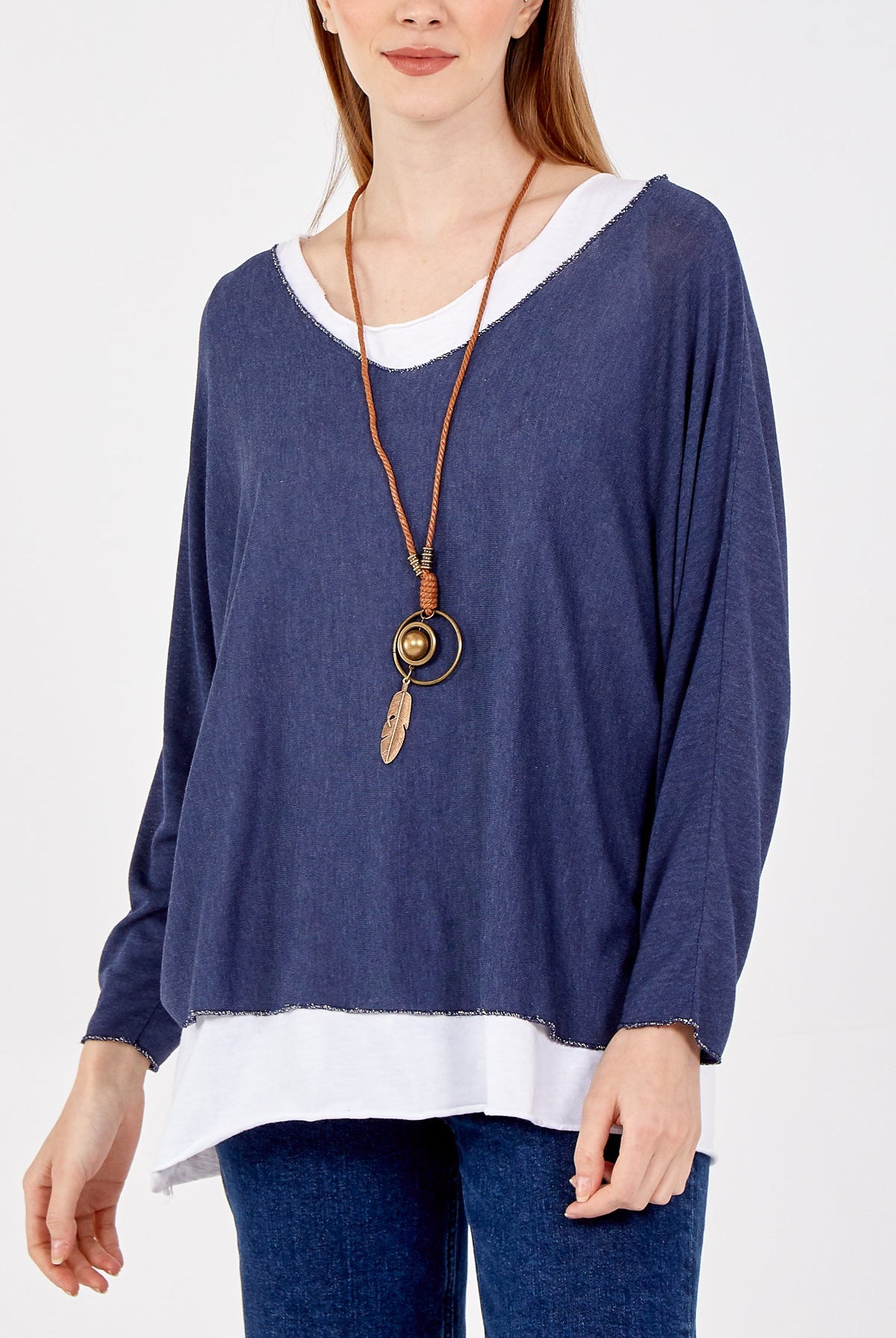 Necklace Double Layer Top TOPMF2 WearAll Navy One Size