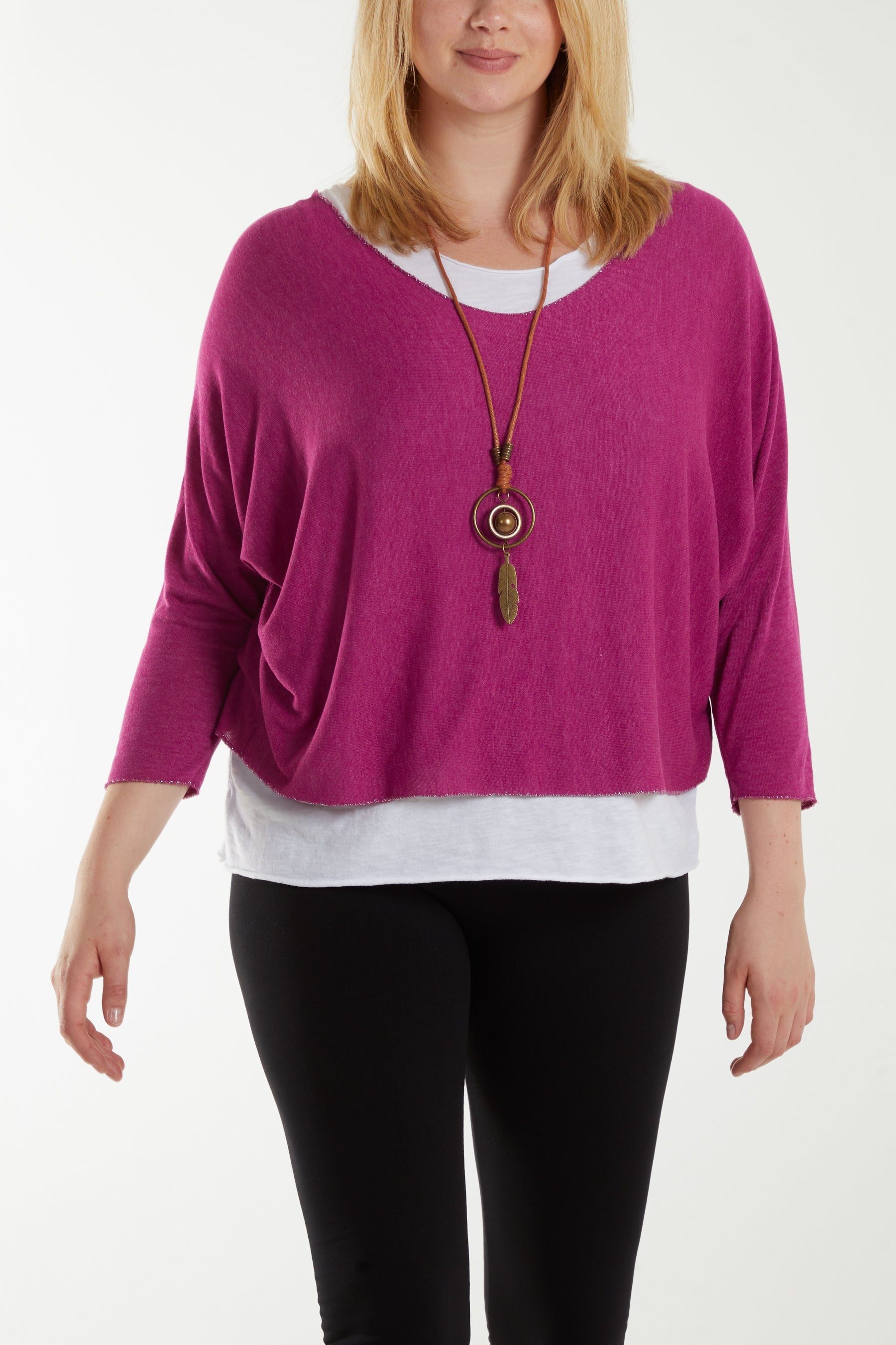 Necklace Double Layer Top TOPMF2 WearAll Magenta One Size