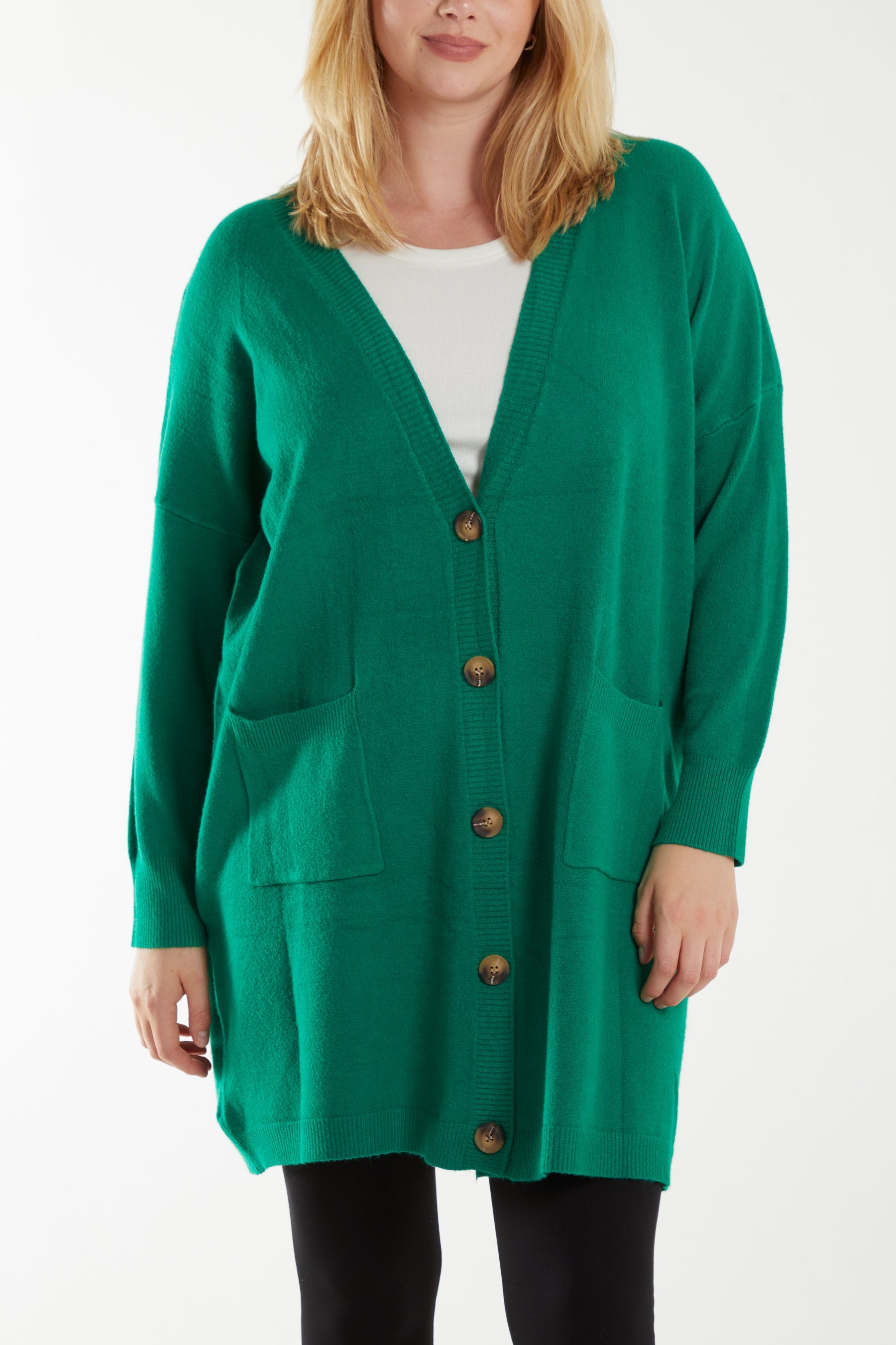 Longline Tortoiseshell Button Pocket Cardigan CMF1 WearAll Jade One Size