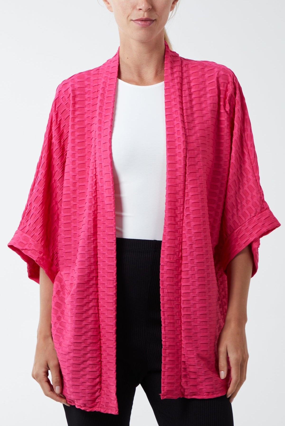 Waffle Texture Jersey Kimono Jacket JK1 WearAll Hot Pink One Size