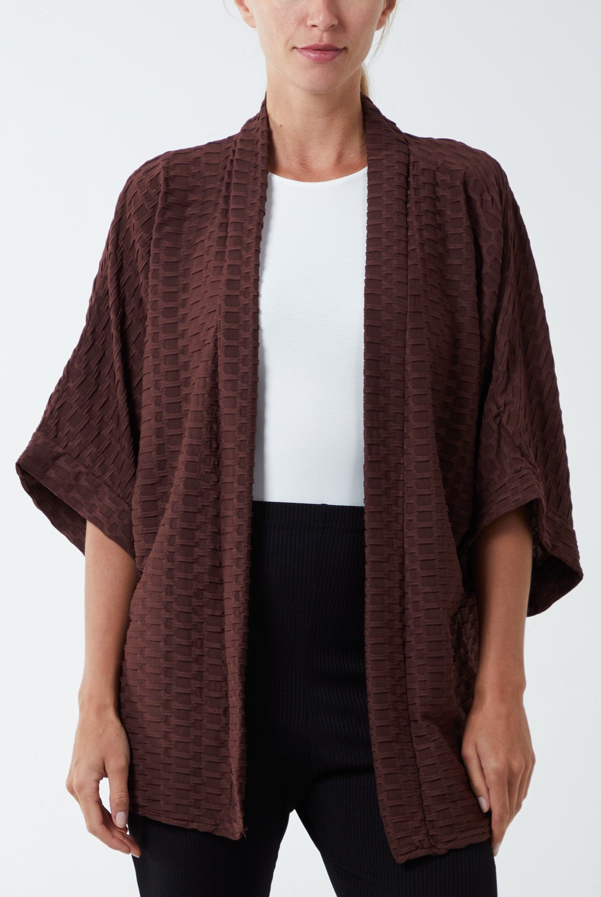 Waffle Texture Jersey Kimono Jacket JK1 WearAll Chocolate One Size