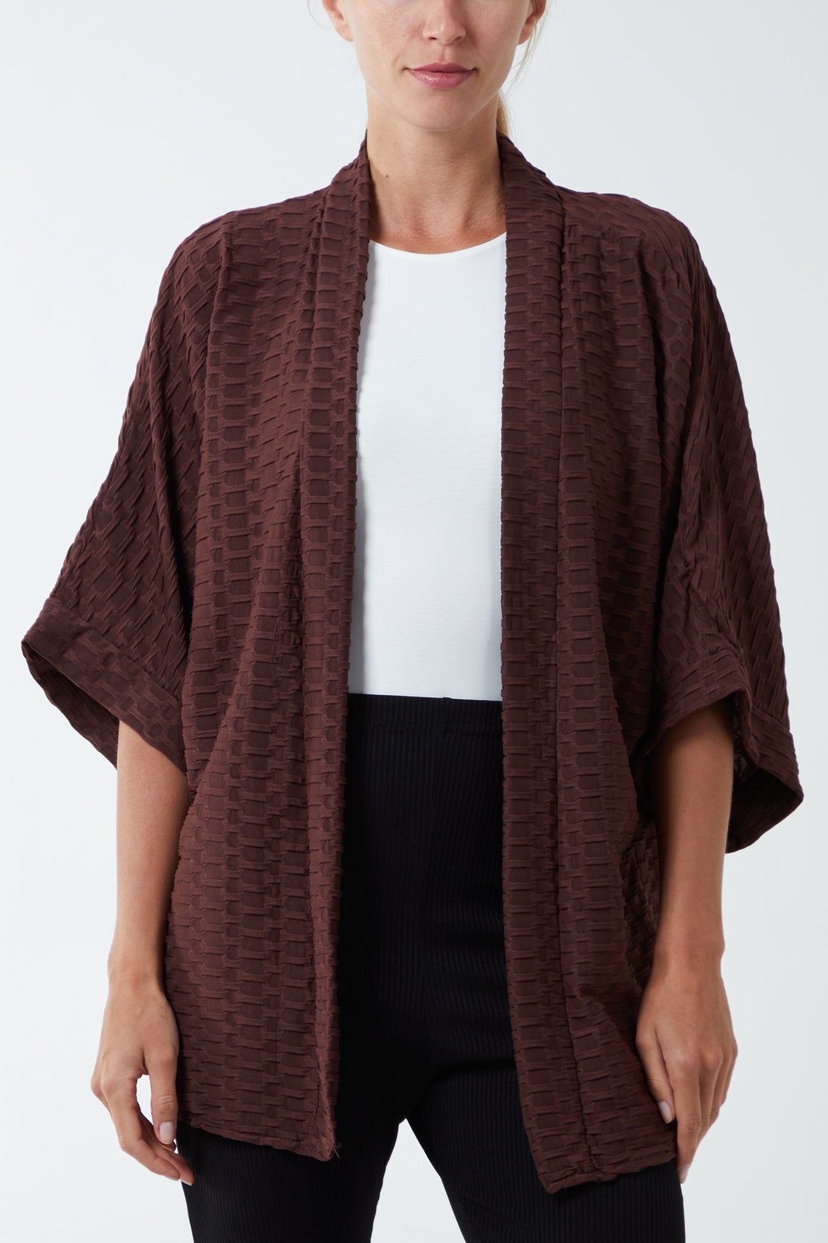 Waffle Texture Jersey Kimono Jacket JK1 WearAll Chocolate One Size