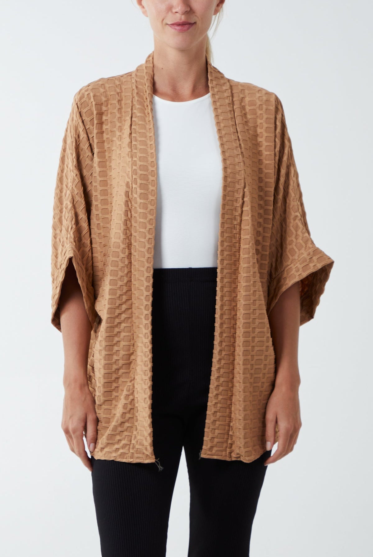Waffle Texture Jersey Kimono Jacket JK1 WearAll Camel One Size