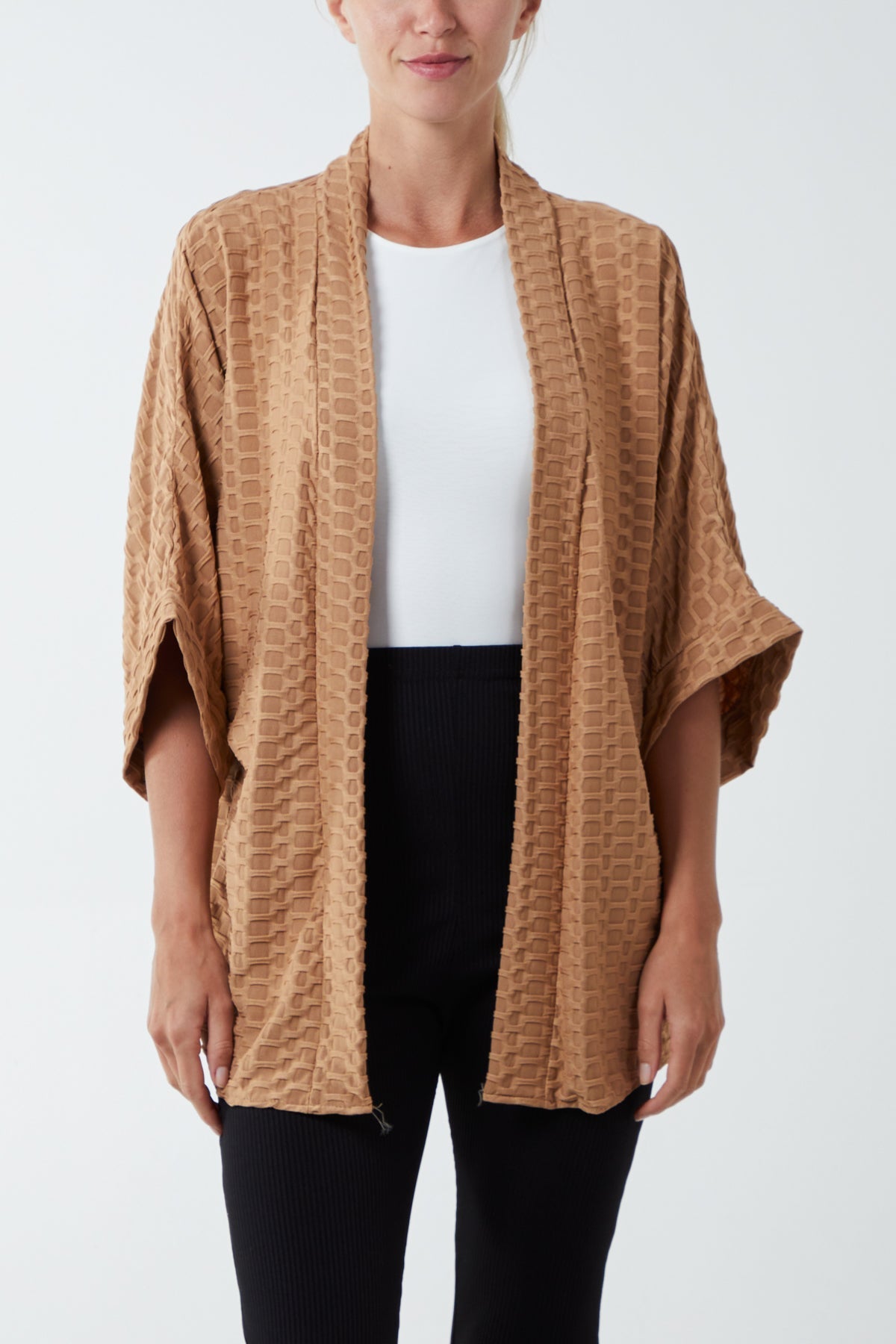 Waffle Texture Jersey Kimono Jacket JK1 WearAll Camel One Size