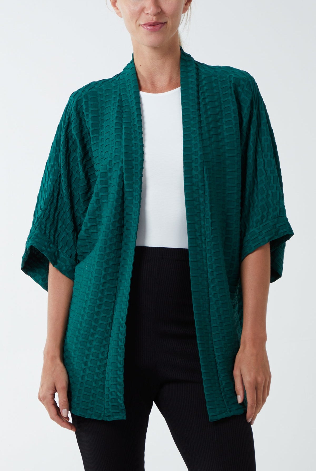 Waffle Texture Jersey Kimono Jacket JK1 WearAll Bottle Green One Size