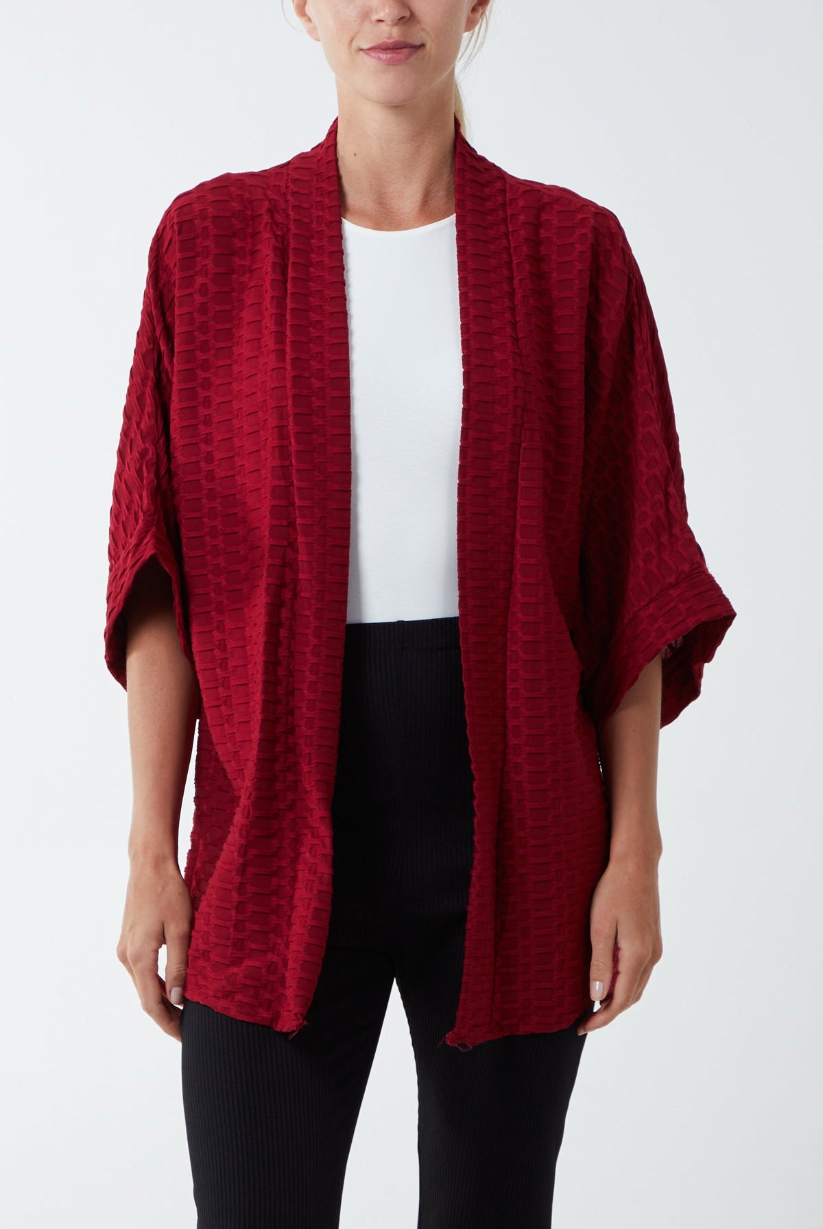 Waffle Texture Jersey Kimono Jacket JK1 WearAll Wine One Size